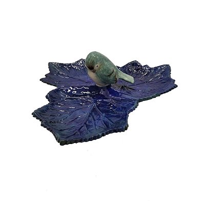 Petisqueira trio folhas de uva azul reativo com pássaro Zanatta Casa