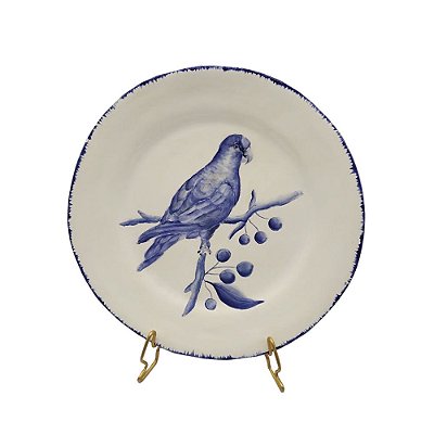 Prato sobremesa amassado pássaro pincelada azul 6