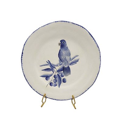 Prato sobremesa amassado pássaro pincelada azul 2