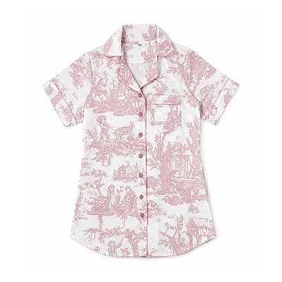 Camisola manga curta toile de jouy rosa - tamanho único