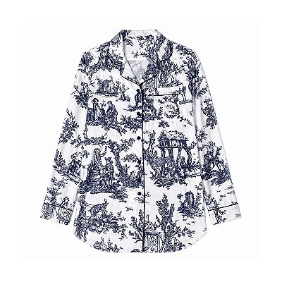 Camisola manga longa toile de jouy azul marinho - tamanho único