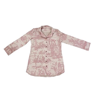 Camisola manga longa toile de jouy rosa - tamanho único