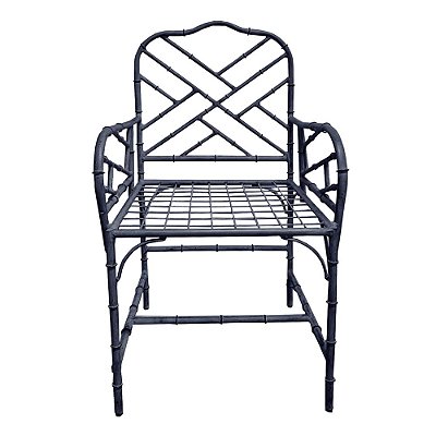 Cadeira com braços faux bamboo de ferro azul marinho