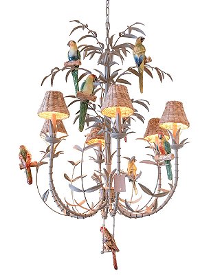 Lustre faux bambu com araras e cúpulas de taboa