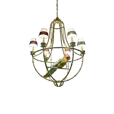 Lustre faux bamboo verde celadon com arara (sem cúpulas)