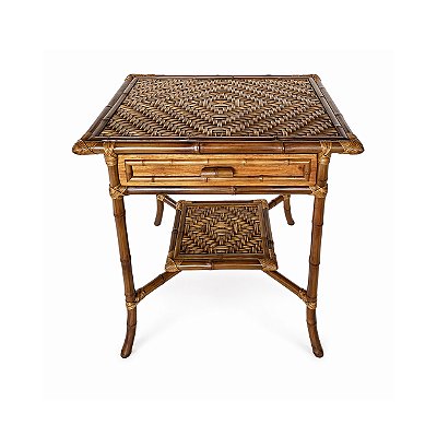 Mesa lateral bambu com gaveta