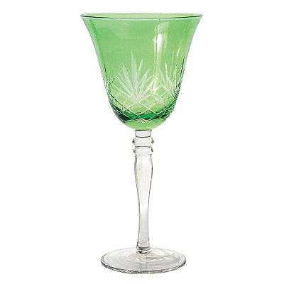 Taça de Vinho de Cristal de Vidro Verde Lapidado (cj 6)