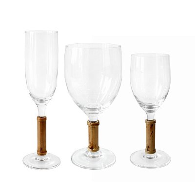 Trio de Taças de Vidro com Pé em Bambu