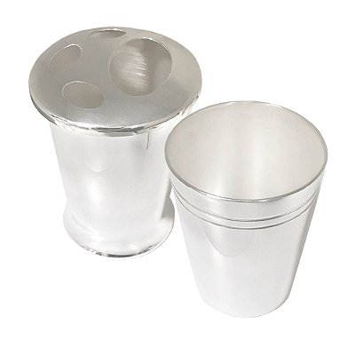 Kit banheiro em prata: copo e porta-escova e pasta