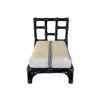 Cadeira de bambu decorativa P com tecido de sacaria vintage