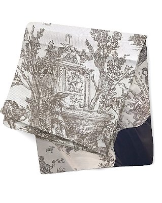 Toalha de mesa toile de jouy com barra marrom escuro (2,60m)
