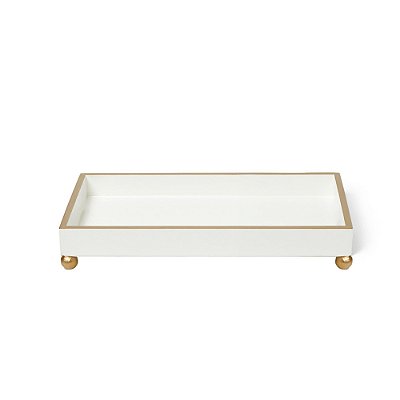 Bandeja em laca com pés off white com dourado