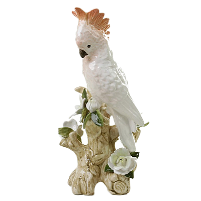 Cacatua branca no tronco de rosas brancas (33 cm)