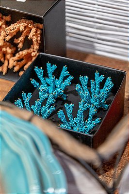 Porta guardanapo coral miçangas turquesa (jogo 4)