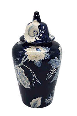 Potiche P azul com flores (28 cm)