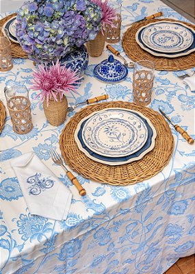 Toalha de mesa floral azul claro (3,60 x 2,00)