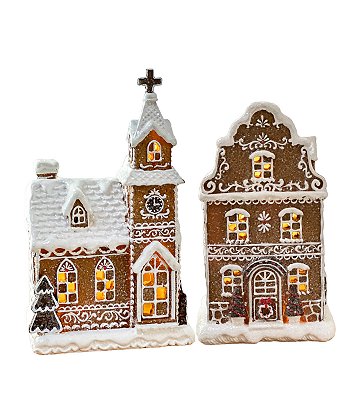 Enfeite de Natal kit casa e igreja gingerbread