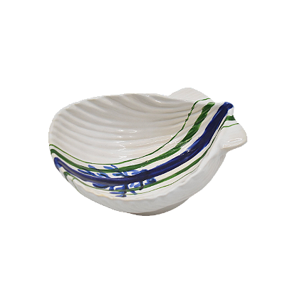 Bowl de concha branco com listras e coral azul