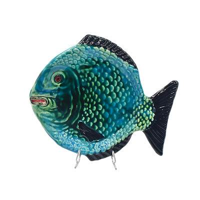 Prato raso peixe alabastro com borda azul