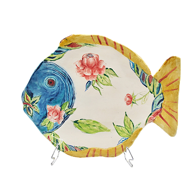 Prato raso peixe com pintura floral
