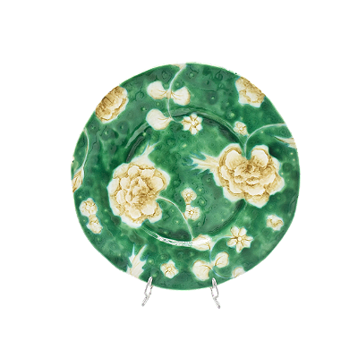 Prato sobremesa amassado verde com floral