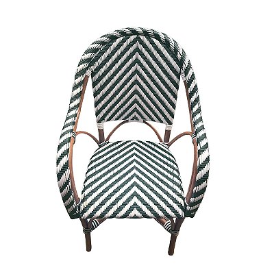 Cadeira bistrô com braços Chevron verde musgo e branco