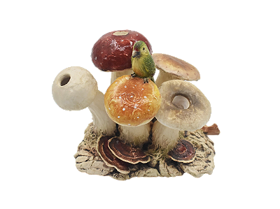 Pré-venda Enfeite de cogumelos coloridos e passarinho Zanatta Casa