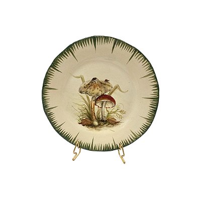 Prato sobremesa amassado cogumelos com pincelada verde Zanatta Casa