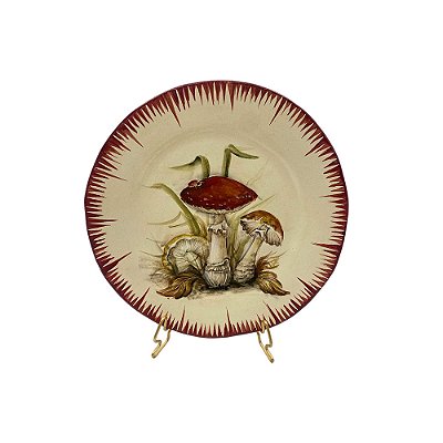 Prato sobremesa amassado cogumelos com pincelada vermelha Zanatta Casa