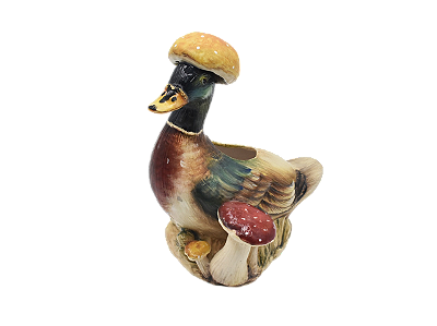 Vaso pato colorido com cogumelos