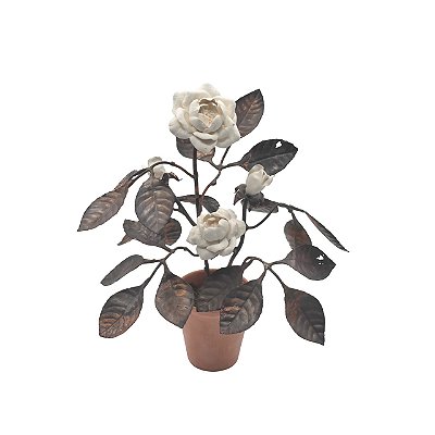 Bonsai com rosas brancas e folhas em latão G