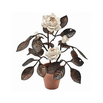 Bonsai com rosas brancas e folhas em latão G