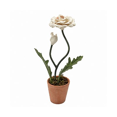 Bonsai com rosas brancas e folhas em latão M