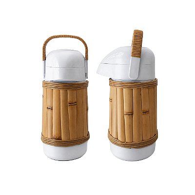 Garrafa térmica branca revestida bambu claro 500ml