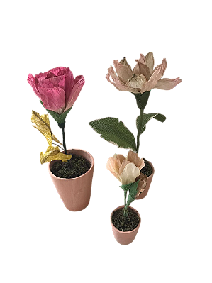 Trio de vasos com flores de papel 3