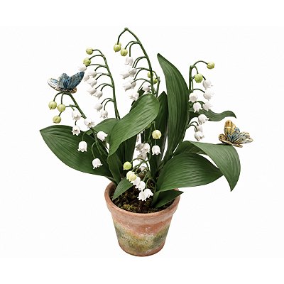 Vaso terracota com muguet de cerâmica e borboletas Zanatta Casa