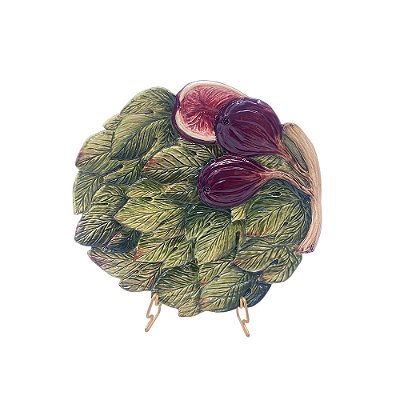 Prato sobremesa relevo folhas e figos