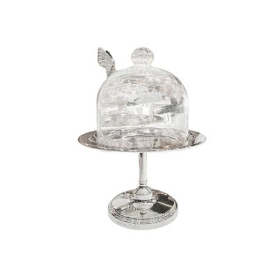 Boleira de Prata com Tampa de Vidro e Borboleta em Prata