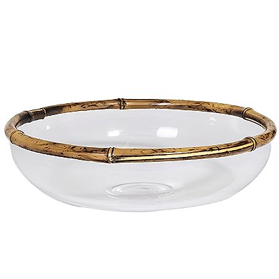 Saladeira de vidro com borda em Bambu M
