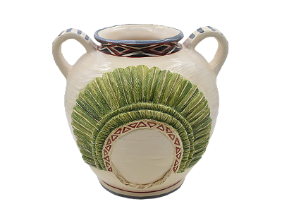 Vaso nevoeiro com alças e cocar verde