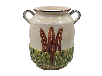Vaso GG com alças e relevo penas