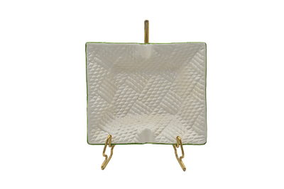 Mini cinzeiro retangular off White com relevo trançado