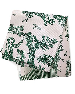 Toalha de mesa toile de jouy verde com listras 3,7m x 2m