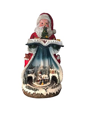 Brinquedo de Natal Papai Noel com trenzinho e livro aberto