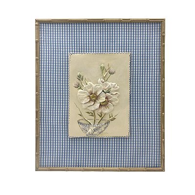Quadro com relevo de flores e tecido xadrez 2