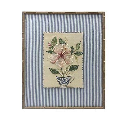 Quadro com relevo de flores e tecido listrado 5