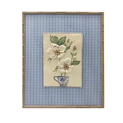 Quadro com relevo de flores e tecido xadrez 6
