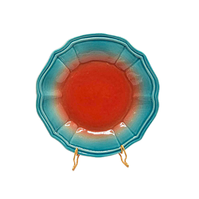 Prato sobremesa casual degradê turquesa e coral