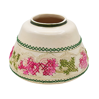Cachepot chinês ponto cruz colorido
