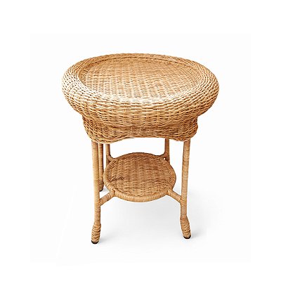 Mesa lateral redonda de junco com borda grossa